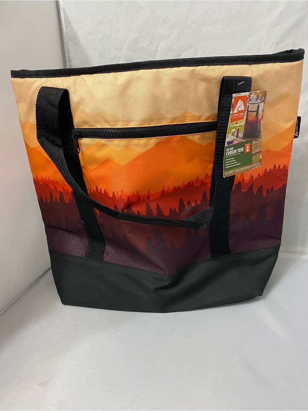 Ozark Trail Orange and Black Mountain Scene Cooler Tote